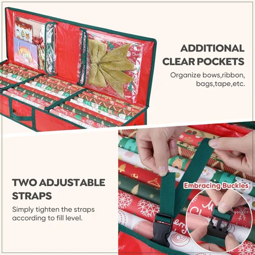 Miniatura 2 de BALEINE Bolsa de almacenamiento de papel de regalo de Navidad, bolsa de almacenamiento de polietileno duradera de 40 pulgadas con particiones Rojo