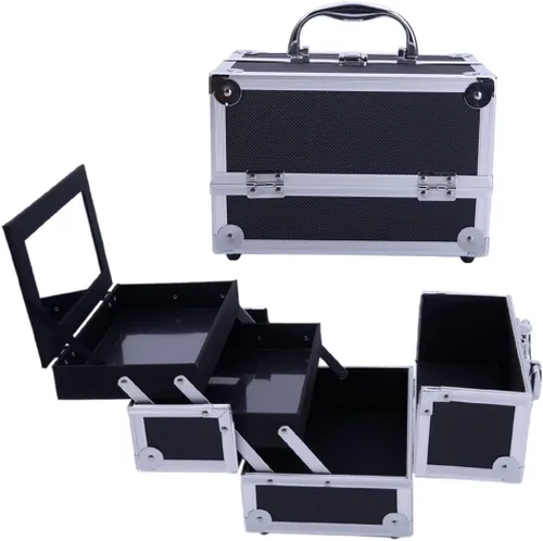 Miniatura 2 de Caja de maquillaje Estuche de tren de gran capacidad de almacenamiento portátil organizador de cosméticos de viaje con compartimentos y bandejas