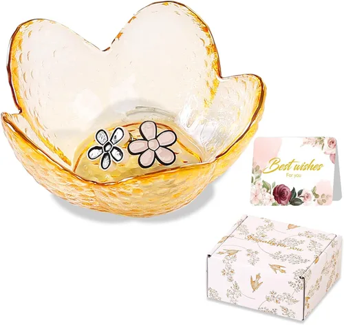 Miniatura 15 de Regalos para mujeres, plato para baratijas con flores, plato para joyería de vidrio rosa, soporte para anillos, bandeja de joyería, decoración