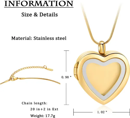 Miniatura 58 de constantlife Joyería de cremación para cenizas – Colgante de corazón conmemorativo collar de urna conmemorativa soporte para cenizas de acero