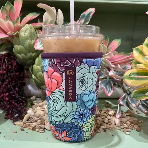 Miniatura 2 de Sok It Java Sok - Funda de neopreno con aislamiento térmico para tazas de café helado y vasos de sodas frías, diseño Succulents, tamaño S, 16-20