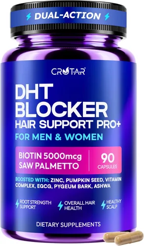 Crotar DHT Blocker para mujeres y hombres | Suplemento de crecimiento del cabello de doble acción | Saw Palmetto y aceite de semilla de calabaza,