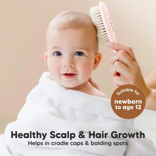 Miniatura 3 de Cepillo de madera para cabello de bebé para niñas y niños, cepillo para cuna, peine de bebé recién nacido, peine de cerdas de cabra suaves para Rubor