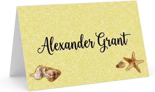 Miniatura 13 de Tarjetas de lugar con nombre de playa, 25 tarjetas de identificación para asientos de invitados, tiendas de campaña de playa y mesa tropical