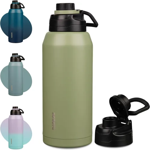 Miniatura 18 de BJPKPK Botella de agua aislada de 36 onzas, botellas de acero inoxidable con tapa de boquilla a prueba de fugas, jarra de agua grande de boca ancha
