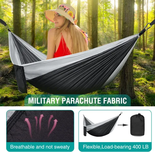 Miniatura 3 de Hamaca para campamento, hamacas portátiles individuales/dobles para senderismo al aire libre, viajes, mochilero, hamaca de nailon 210D para patio