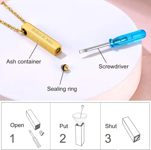 Miniatura 6 de FindChic Collares personalizados con urna para cenizas, barra vertical, gato, luna, reloj de arena, garra de perro, acero inoxidable, chapado en oro