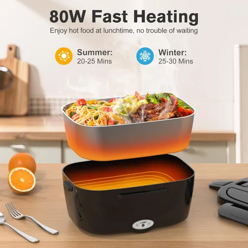 Miniatura 3 de Vabaso Electric Lunch Box for Adults, 80W Heated Lunch Box with Dual 1.5L Stainless Steel Containers, Portable Food Warmer for Men Work Car Truck