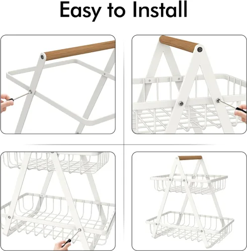 Miniatura 7 de Mahueeol - Cesta de frutas de 2 niveles para encimera, tazón de frutas portátil para organizador de cocina, almacenamiento y sala de comedor