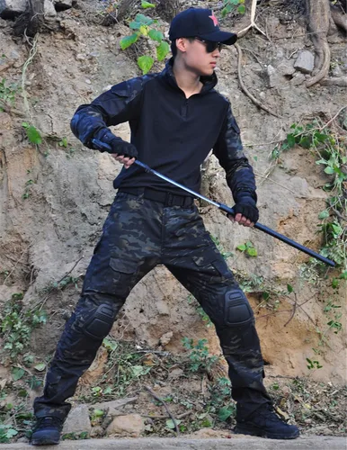 Miniatura 4 de HARGLESMAN Traje táctico militar para hombres de manga larga, conjunto de uniforme del ejército, camisa de combate y pantalones con rodilleras Camo