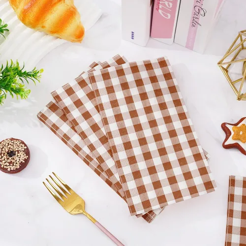 Miniatura 4 de Whaline Servilletas de papel desechables a cuadros de terracota de 3 capas para otoño, Acción de Gracias, cena, toalla de mano para boda, Terracotta