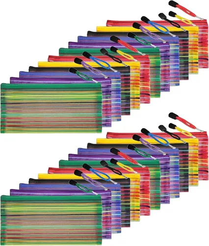 Miniatura 10 de Muka 24 bolsas con cremallera a rayas de arco iris, bolsas de almacenamiento para organizador, viajes y oficina, verde-B5