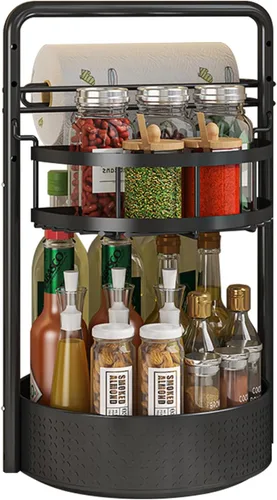 Organizador giratorio de 2 niveles con soporte para toallas de papel, organizador de cocina Lazy Susan para encimera y gabinete, estante de especias