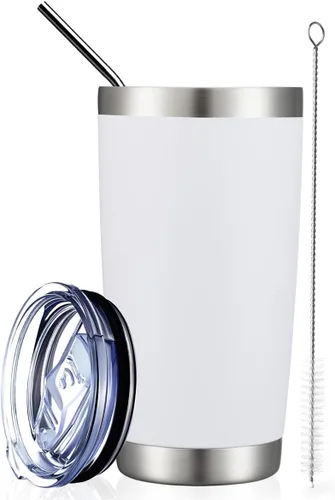 Miniatura 79 de COMOOO Taza de viaje de acero inoxidable de doble pared aislada al vacío de 20 onzas con tapa y pajita, taza de café aislada con recubrimiento