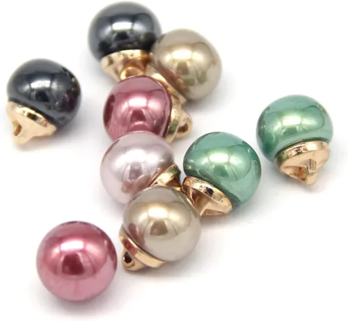 Miniatura 5 de Botones redondos de perlas de imitación beige de 0.394 pulgadas con vástago de metal dorado, para ropa, camisas, faldas, vestidos de novia