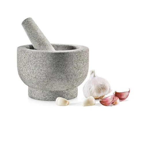 NutriChef Juego de mortero y mortero de 6 pulgadas, granito 100% natural sin pulir, cuenco de piedra molcajete antideslizante - Haz guacamole