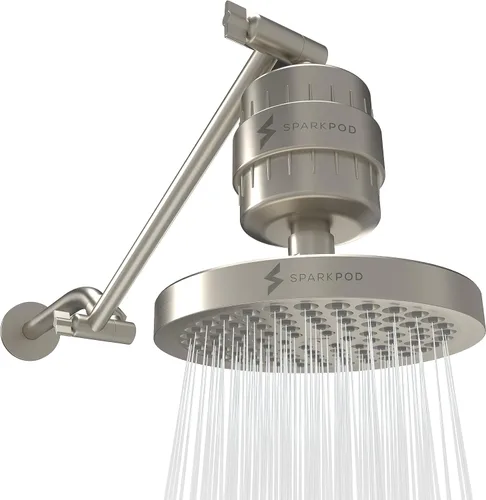 SparkPod Cabezal de ducha de lluvia de alta presión de 6 pulgadas con cápsula de filtro de 23 etapas y extensión de brazo de ducha ajustable de 11