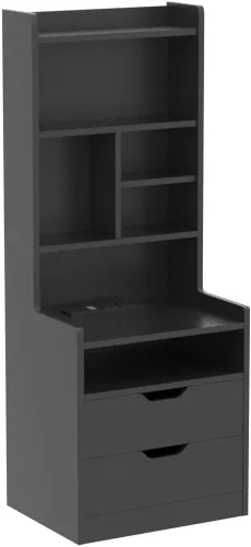 Miniatura 5 de BTHFST Mesita de noche alta con luces LED y estación de carga, mesita de noche LED negra con estantes y 2 cajones, mesita de noche con estantería