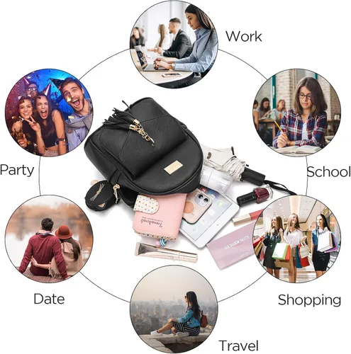 Miniatura 6 de I IHAYNER Mochila de moda para niñas, mini monedero, mochila pequeña de cuero para adolescentes, niñas con monedero