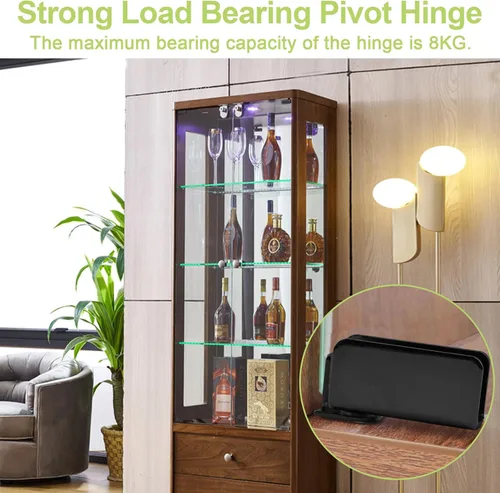 Miniatura 5 de Bisagra de puerta de vidrio de gabinete de acero inoxidable negro, bisagras de pivote montadas en el lado 4pcs, ajustable, antideslizante, capacidad