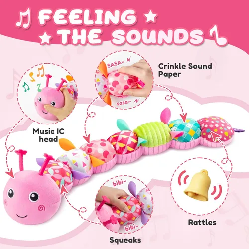 Miniatura 3 de AWOTOY Juguetes para bebés de 0-6-12 meses, juguetes musicales de peluche para bebés con actividad multisensorial, crujidos, sonajeros, juguetes