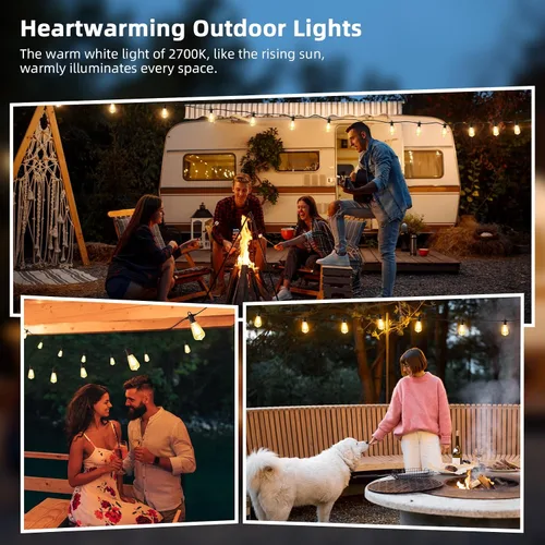 Miniatura 8 de Guirnalda de luces LED para exteriores, 25 pies, impermeables, para patio, con 12+1 bombillas Edison ST38 inastillables, luz colgante blanca cálida