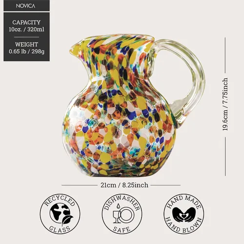 Miniatura 7 de NOVICA Jarra de vidrio reciclado soplado a mano artesanal multicolor de México 'Confetti' (71 onzas)