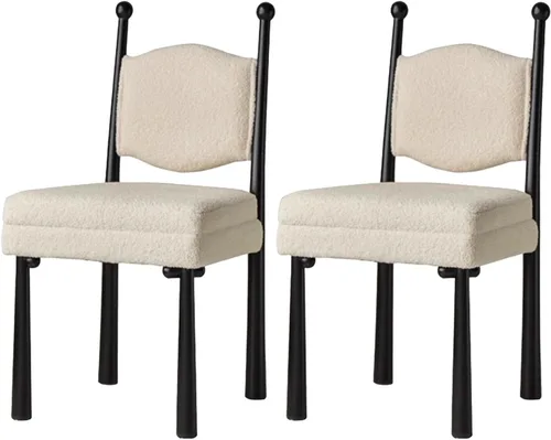 Miniatura 11 de Sillas de comedor de madera, sillas de cocina con material de lana de cordero, asiento tapizado, silla de sala de estar para estudio y comedor, sala