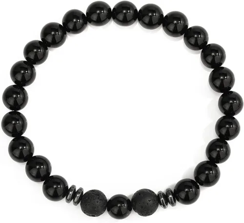 Miniatura 8 de MengPa - Pulseras de cuentas con cuentas de piedra volcánica mate y roca de lava, elástica, para hombre y mujer