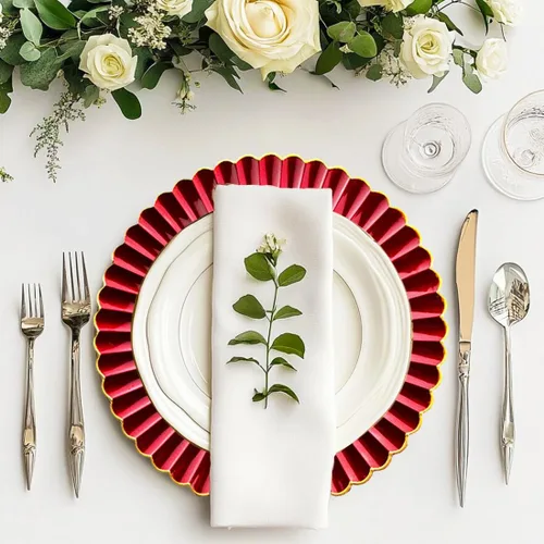 Miniatura 5 de Platos lisos rojos, platos lisos redondos de plástico de 13 pulgadas para fiesta de boda, decoración de mesa. (Juego de 6)