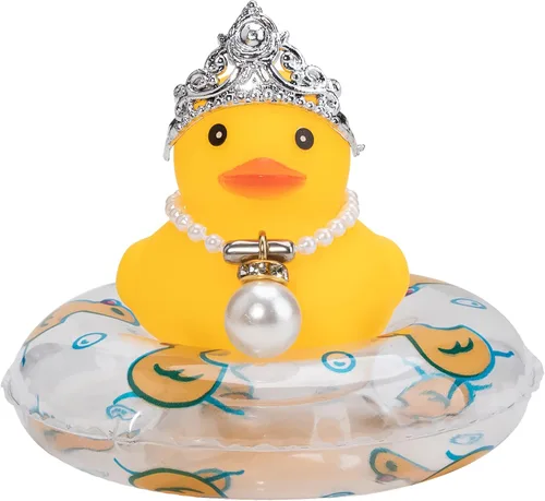Miniatura 13 de wonuu Adornos de pato de goma para automóvil, decoración de tablero de automóvil con bonita diadema, anillo de natación, collar, gafas de sol