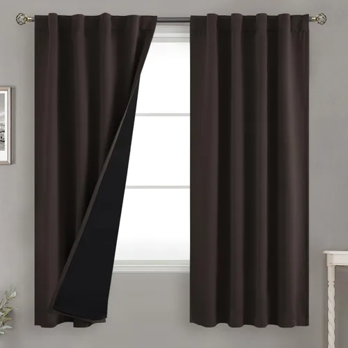 Miniatura 124 de BGment Cortinas 100% opacas beige de 63 pulgadas de largo con forro aislante térmico, bolsillo para varilla y lengüeta trasera de doble capa