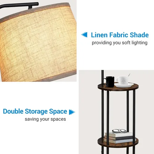 Miniatura 5 de DEWENWILS Lámpara de pie con mesa adjunta, mesita de noche estrecha de estilo granja, mesa auxiliar lateral de madera, lámpara de lectura ajustable