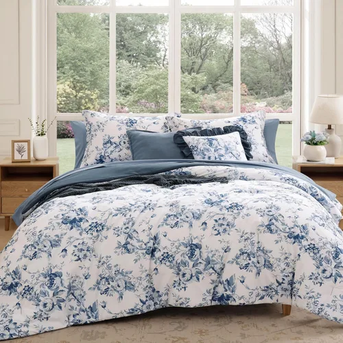 Miniatura 23 de BLOOMHAVEN Juego de edredón tamaño individual XL, juego de ropa de cama de 5 piezas con rosas florales para todas las estaciones, cama en una bolsa