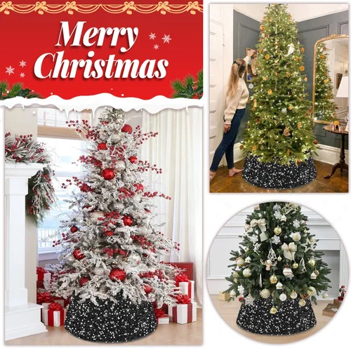 Miniatura 7 de FOTSHARER Collar dorado para árbol de Navidad de 23.6 pulgadas, falda de árbol de Navidad con lentejuelas, anillo de árbol con purpurina para otoño