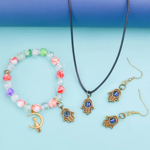 Miniatura 6 de Aylifu Dijes de marco de cuentas de mano de Hamsa, dije de mal de ojo de Hamsa con símbolo de mano de Fátima para bricolaje, collar y pulsera