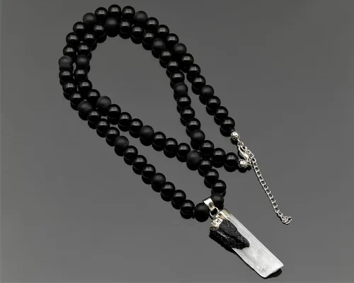Miniatura 59 de Colgante de turmalina cruda natural, Collar de cuentas de ónix negro genuino, Collar de piedra negra, Collar de piedras preciosas, Cuentas de 0.315