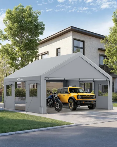Miniatura 9 de Acepic Cochera resistente mejorada de 13 x 20 pulgadas, cuenta con ventanas y puertas enrollables, garaje portátil con lona resistente a los rayos