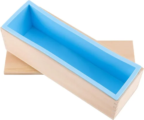 Miniatura 3 de Juego de 3 moldes de jabón de silicona azul de 45 onzas, moldes rectangulares flexibles para hacer jabón con caja de madera, cubiertas de madera