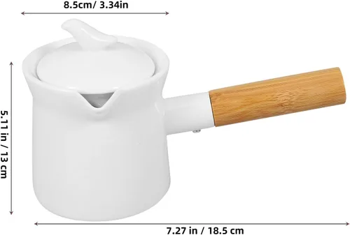 Miniatura 4 de BESTonZON Mini olla de leche de cerámica de 12 onzas con mango y boquilla calentador de mantequilla para calentar salsas de leche y mantequilla