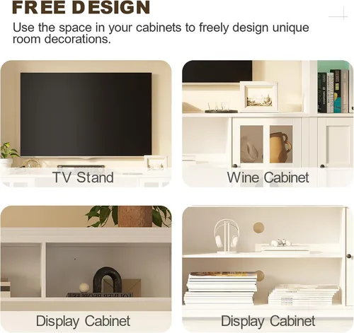 Miniatura 6 de MEISSALIVVE Mueble de pared con almacenamiento y luces LED, gran centro de entretenimiento con estanterías para televisores de hasta 70 pulgadas