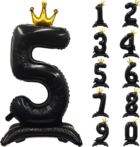 Miniatura 44 de Globos de aluminio grandes con corona negra número 0 para niños y niñas, cumpleaños, boda, aniversario, fiesta, baby shower, suministros 0