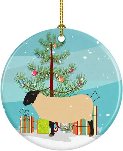 Miniatura 67 de Caroline's Treasures Adorno de cerámica de Navidad pintado o de codorniz chino, decoración colgante de árbol de Navidad verde azulado para el hogar