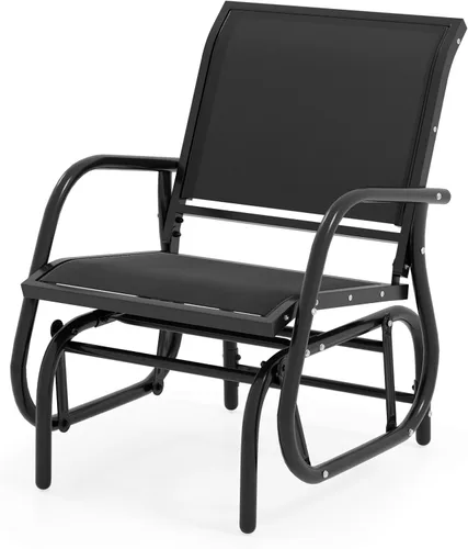 Tangkula Silla mecedora ergonómica con tela cómoda, marco de hierro, 4 almohadillas antideslizantes para pies, silla mecedora para patio al aire