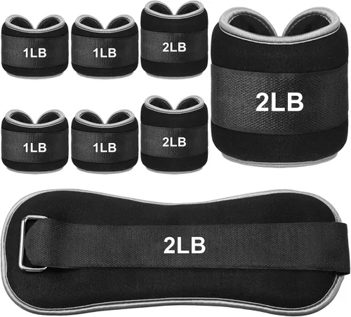 Hollowfly Juego de 4 pares de pesas ajustables para tobillo y pierna para mujeres y hombres, 1 libra y 2 libras de peso para muñeca, brazo, fitness,