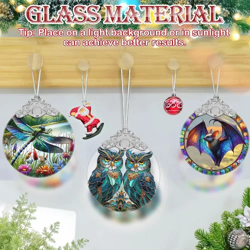 Miniatura 4 de Adorno de Navidad, Adornos 2025 para Árbol de Navidad, Adorno Colgante de Vidrio Emplomado, Adornos Navideños, Idea de Regalo Única - Un Par de Búhos