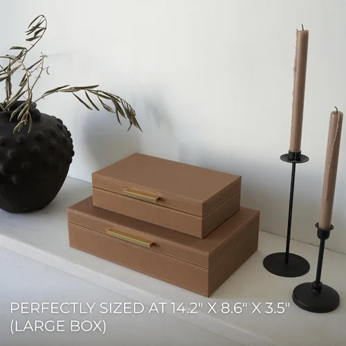 Miniatura 4 de ZICOTO Cajas de almacenamiento decorativas con tapas, juego de 2 hermosos cubos organizadores de piel sintética para la decoración de tu estantería
