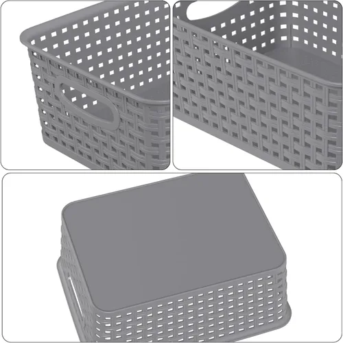 Miniatura 3 de Readsky Paquete de 6 pequeñas cestas de almacenamiento de plástico tejidas, cestas de plástico para estantes, contenedores organizadores