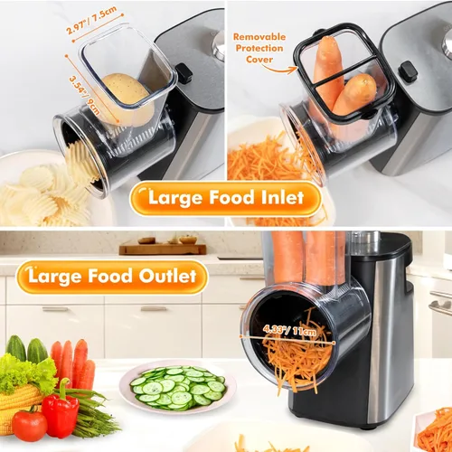Miniatura 2 de Anatole Rallador de queso eléctrico de acero inoxidable triturador de verduras 6 cuchillas 250 W salida de entrada grande sin BPA 110 V