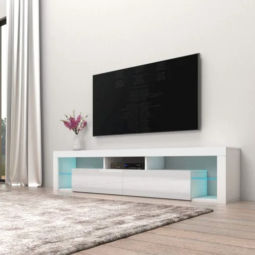Miniatura 4 de MEBLE FURNITURE & RUGS Milano 200 - Soporte flotante para TV de hasta 90 pulgadas, moderno centro de entretenimiento de alto brillo de 79 pulgadas